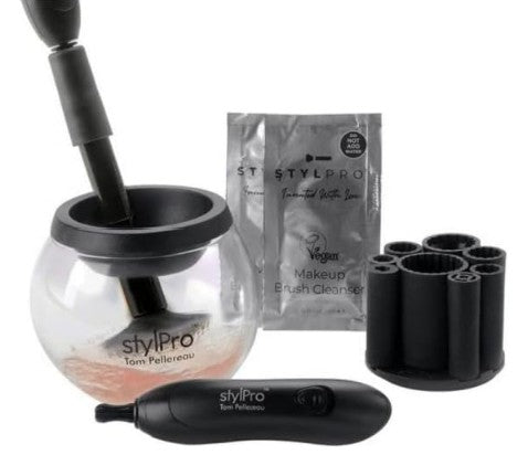 stylPro Electric Makeup Brush Cleaner And Dryer Machine With 8 Brush Collars, Brush Cleanser - Fast, Automatic Spinning Brush Cleaner With Heat-Resistant Bowl - Premium Makeup Brush Cleaning Kit
